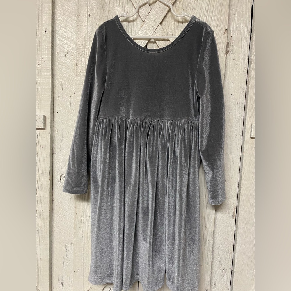Pink chicken, velvet gray, long sleeve dress girls size 8